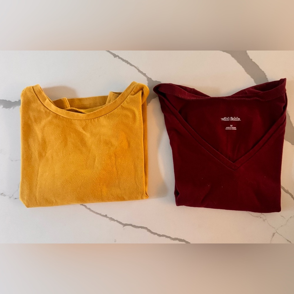 Wild Fable med. & Large shirts - Golden Yellow - Medium Burgundy V Neck